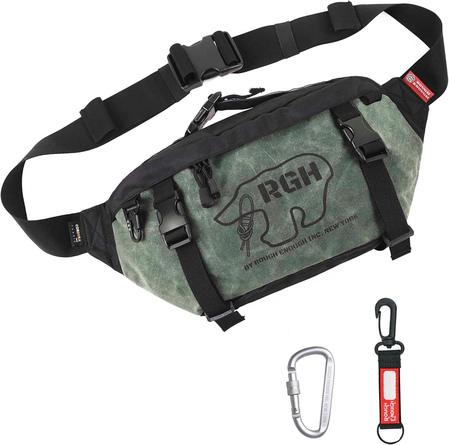 Rough Enough Tactical Fanny Pack for Men, 4L Large Crossbody Waist Bag for Hiking Fishing Travel EDC, Water-Resistant Waxed Canvas Cordura, Army Green