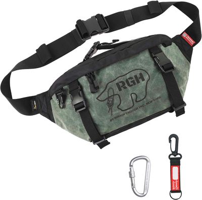 Rough Enough Tactical Fanny Pack for Men, 4L Large Crossbody Waist Bag for Hiking Fishing Travel EDC, Water-Resistant Waxed Canvas Cordura, Army Green