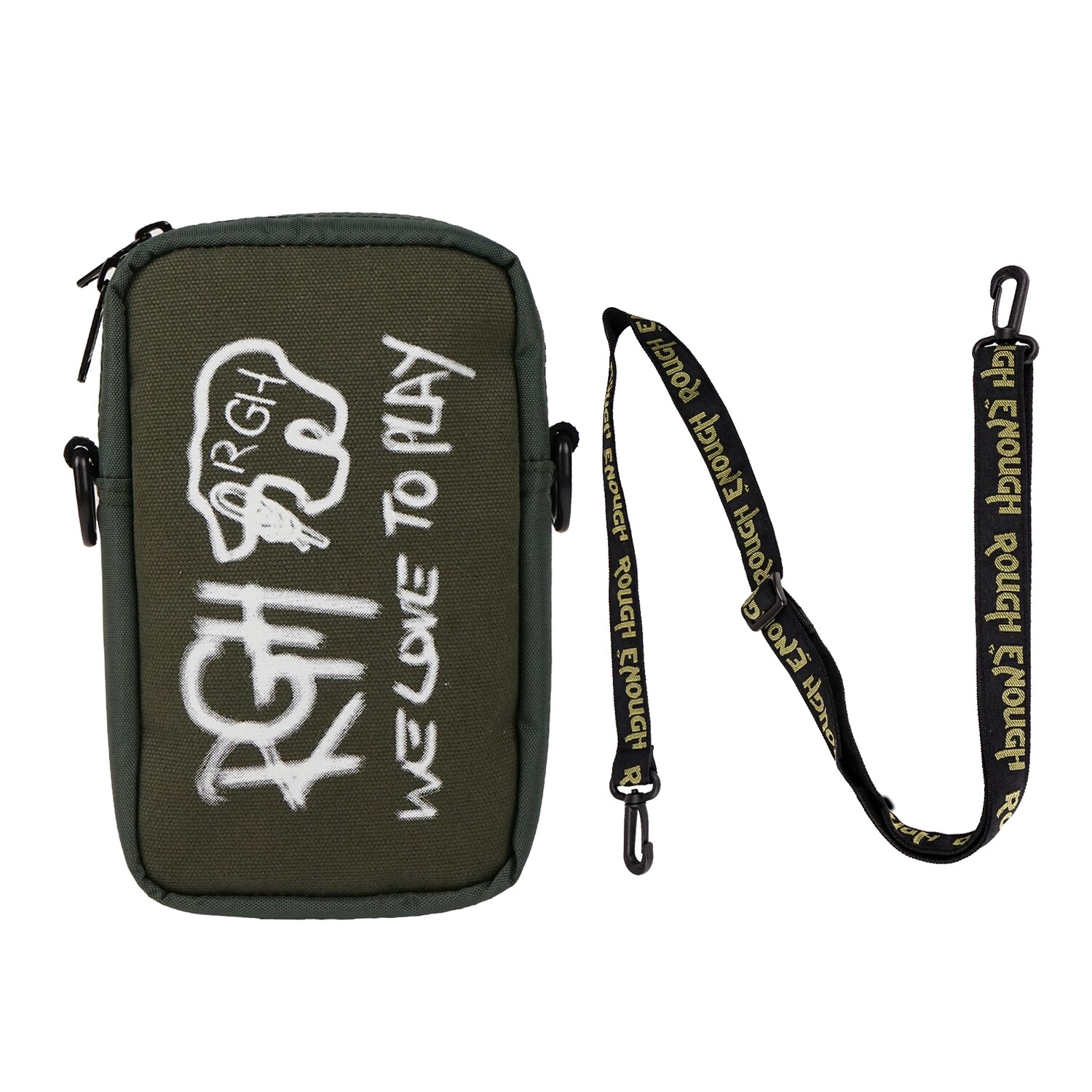 Rough Enough Small Crossbody Shoulder Bag Over Cell Phone Purse for Men Women Preppy Teens Glow in Dark Logo Travel Dog Walking Army Green