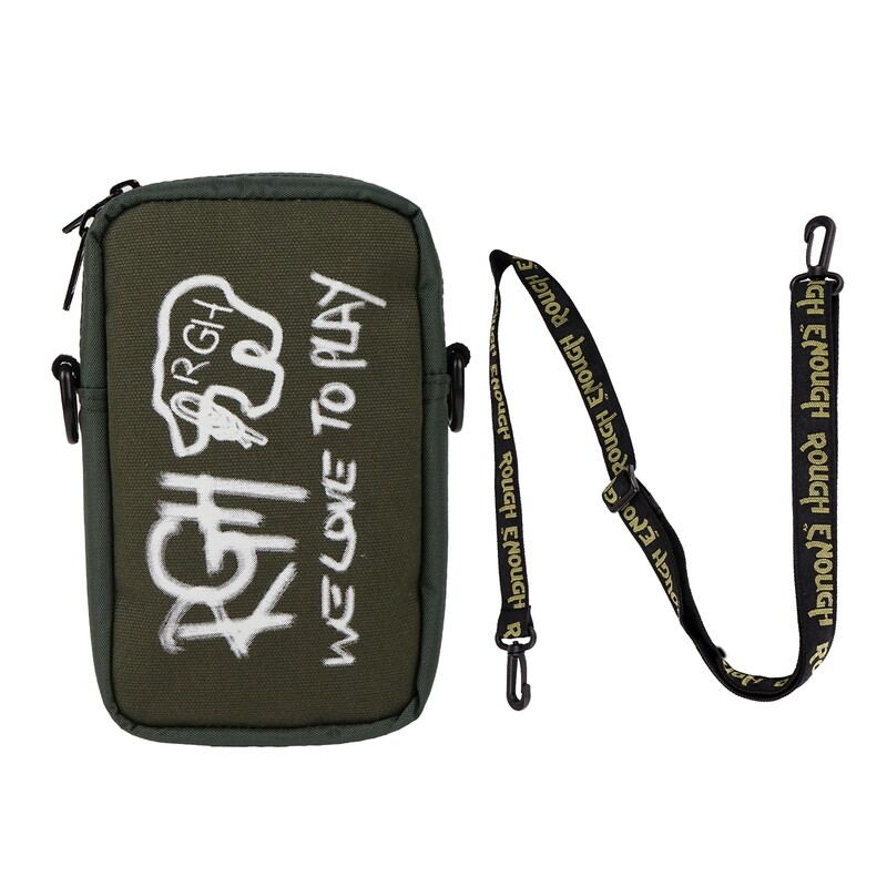 Rough Enough Small Crossbody Shoulder Bag Over Cell Phone Purse for Men Women Preppy Teens Glow in Dark Logo Travel Dog Walking Army Green
