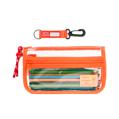 Rough Enough Clear Pencil Case Pouch Bag School Stationary Art Supplies Transparent Orange
