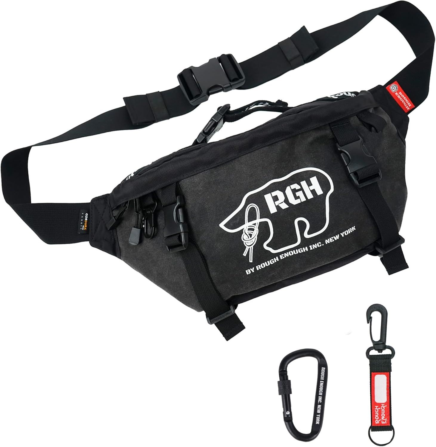 Rough Enough Tactical Fanny Pack for Men Crossbody Large Waist Bag for Hunting Camping Hiking in Waxed Canvas Black