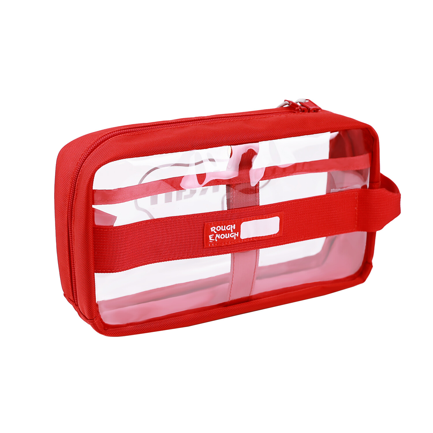 Rough Enough Clear Toiletry Bag Travel Cosmetic Makeup Toothbrush Case Pouch Organizer for Women Men Leakproof Traveling Essentials Red