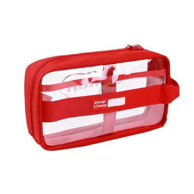 Rough Enough Clear Toiletry Bag Travel Cosmetic Makeup Toothbrush Case Pouch Organizer for Women Men Leakproof Traveling Essentials Red