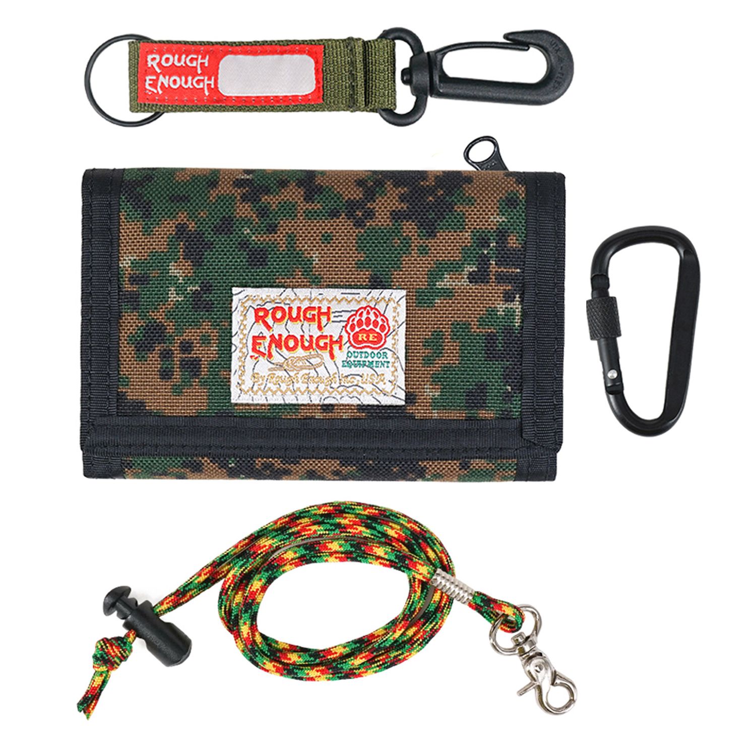 RE8453 Rough Enough Kids Wallet for Boys Teen with Neck Lanyard Keychain Card Holder American Flag, Camo