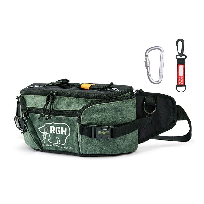 Rough Enough Tactical Fanny Pack for Men, 5L Capacity, Water-Repellent 1000D Cordura and Waxed Canvas, with YKK Zipper and Duraflex Buckle, for Hiking Fishing Travel, Army Green