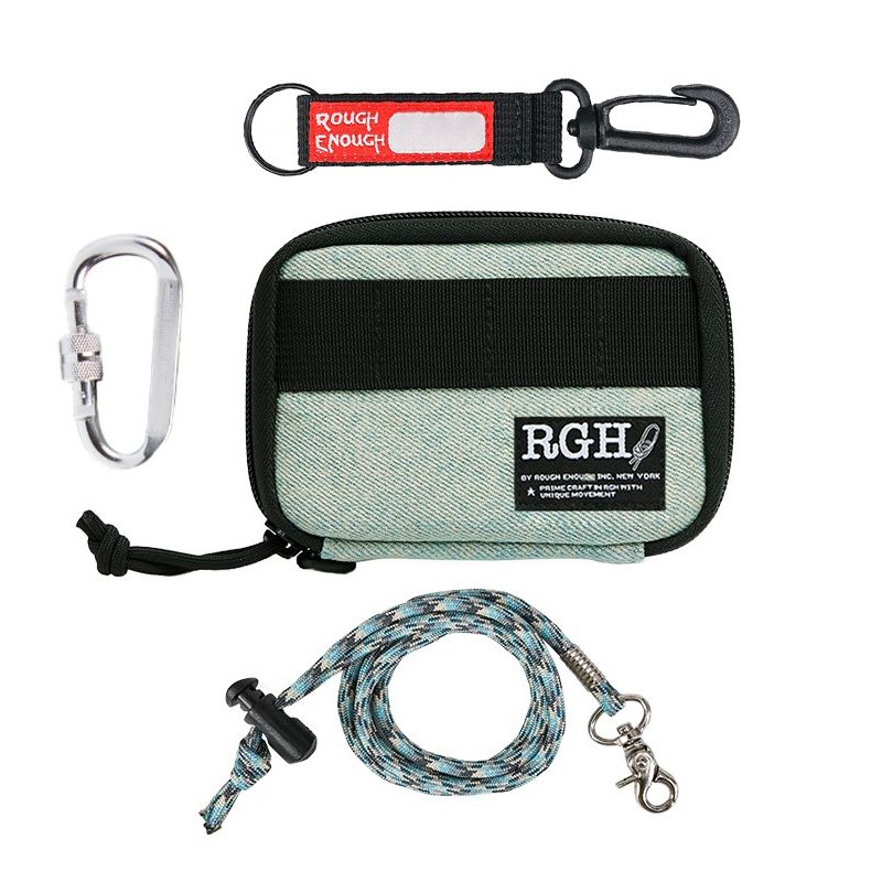 Rough Enough RFID Blocking Canvas Wallet Credit Card Holder Zip Pouch, YKK Zipper, 6 Card Slots, Neck Lanyard Carabiner and Keychain for Teens and Adults, Denim Blue
