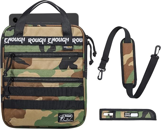 Rough Enough Tablet Case Bag 9-11 Inch IPad for College Students Men Campus Outdoor Travel with Detachable Shoulder Strap Pen Sleeve Holder Weather Resistant Camo Cordura