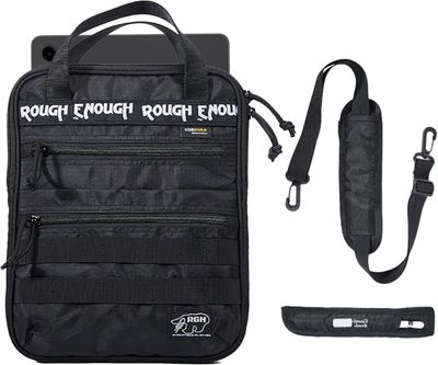 Rough Enough Tablet Case Bag 9-11 Inch IPad for College Students Men Campus Outdoor Travel with Detachable Shoulder Strap Pen Sleeve Holder Weather Resistant Black Cordura