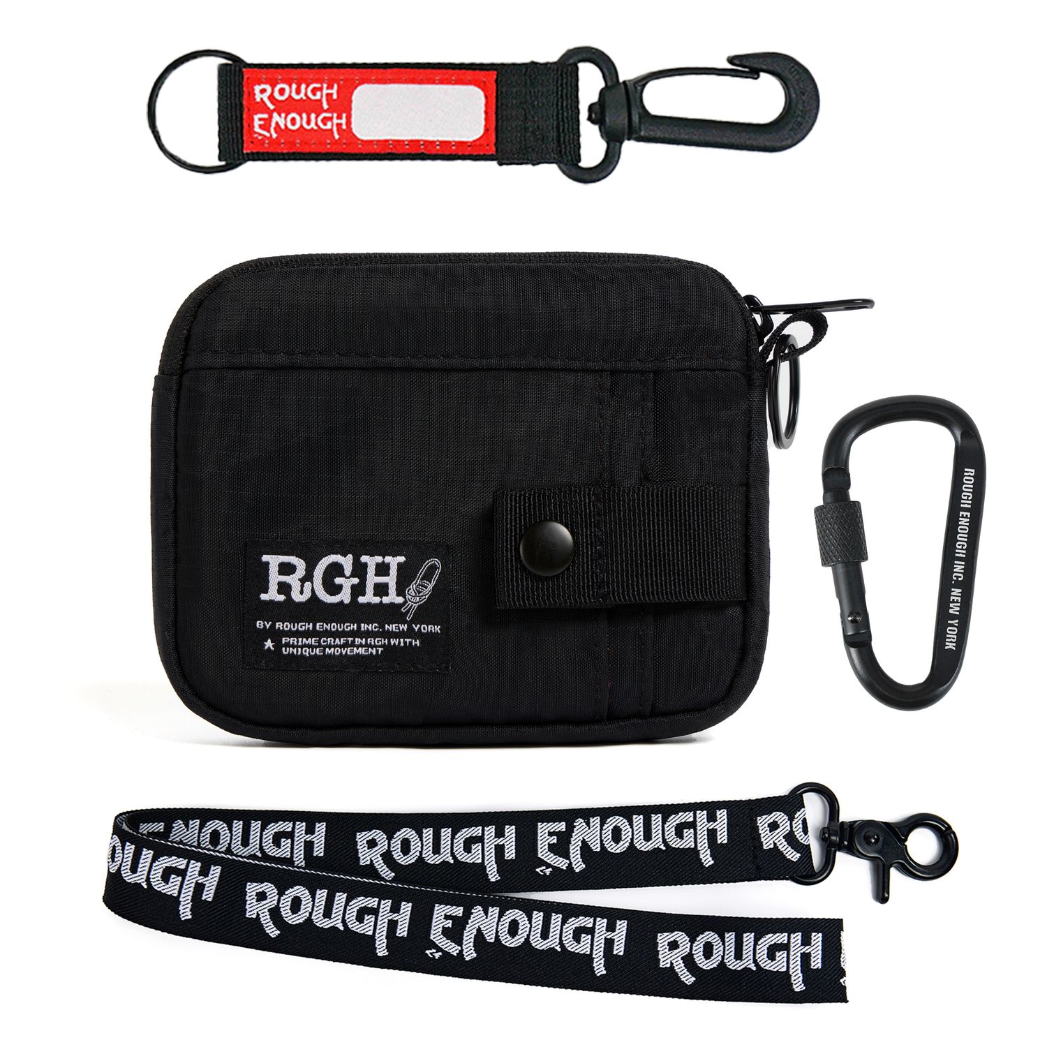 Rough Enough Card Holder Wallet Black Water Resisatnt Sailboat Fabric RFID Blocking Zipper Pouch with Neck Lanyard Keychain Carabiner for Travel Outdoor