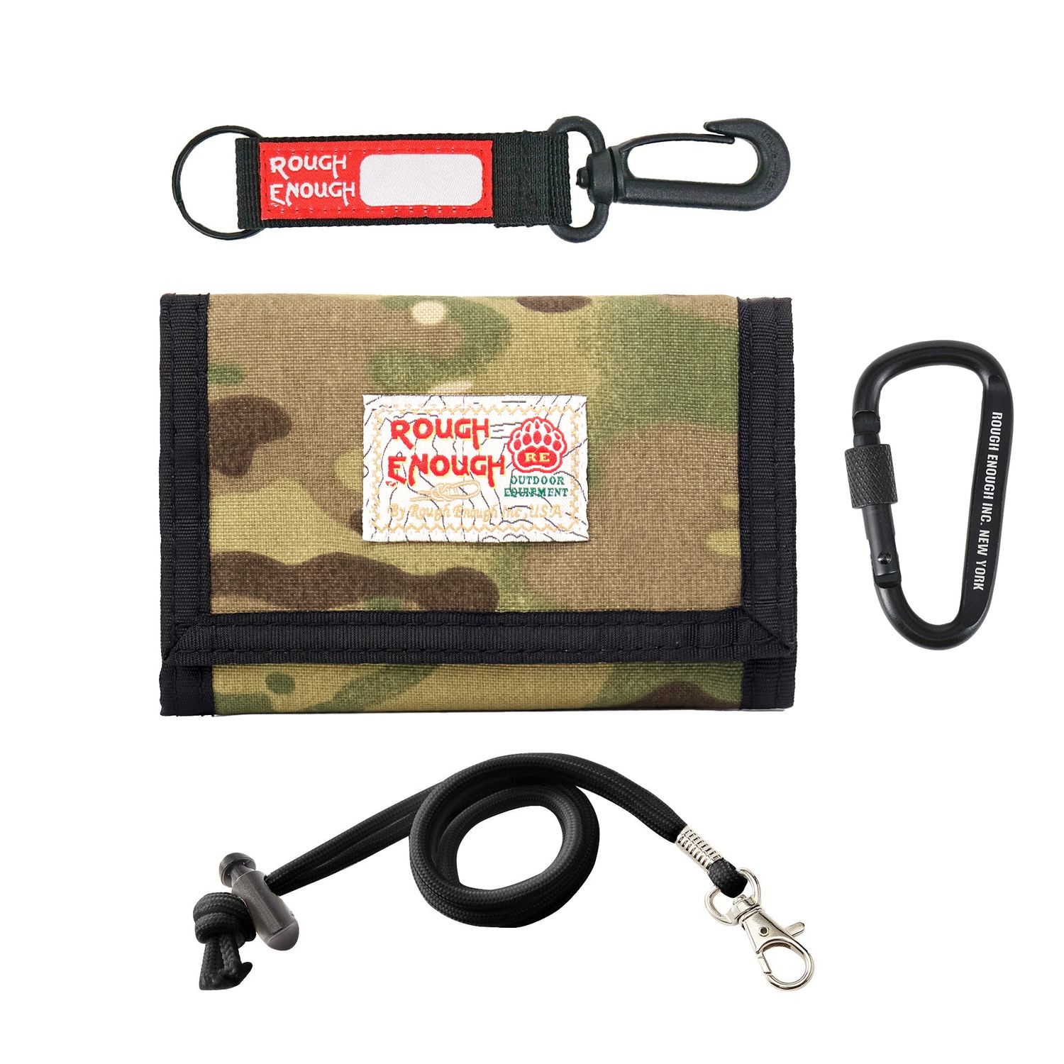 Rough Enough RFID Blocking Boys Wallet for Camp Travel, Water-Repellent 500D Nylon, 4 Card Slots with ID Window, Sturdy Camo Wallet for Kids Teens