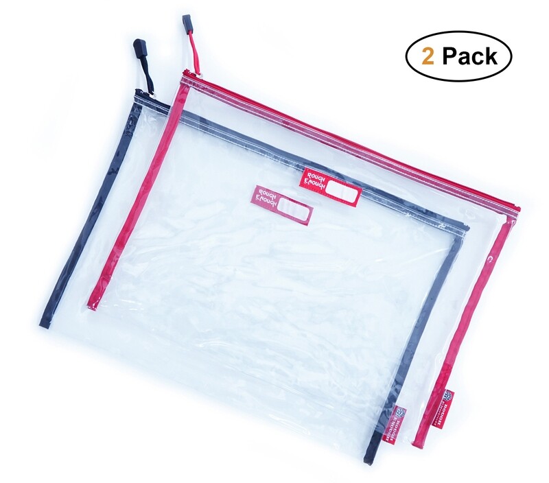 Rough Enough Plastic File Folder Clear Document Holder Bag Zipper Pouches Bags for Organizing A4 Paper Letter Office Teacher Art Supplies Storage