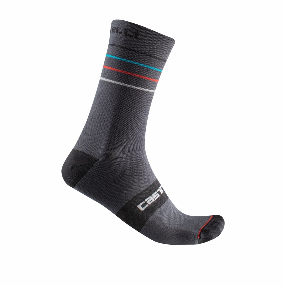 Castelli Endurance 15 Sock - Dark Gray/Sky Blue-Red