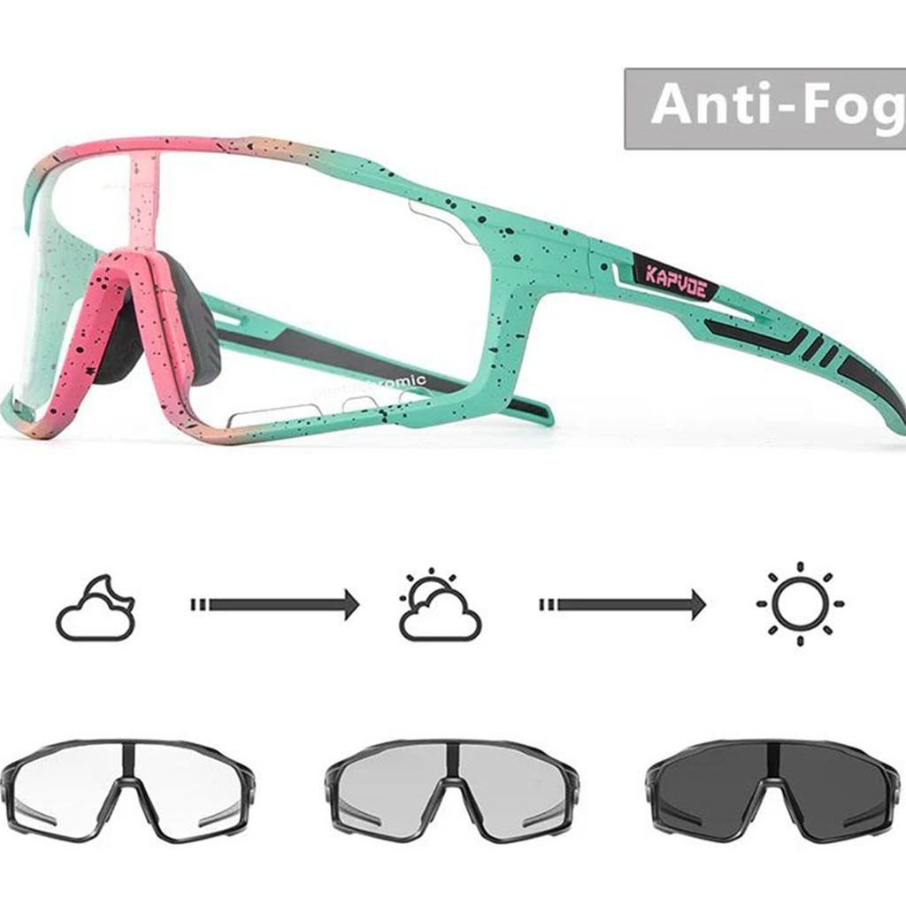 Kapvoe X76 Anti-Fog Photochromic Sunglasses-Black/Green/Pink