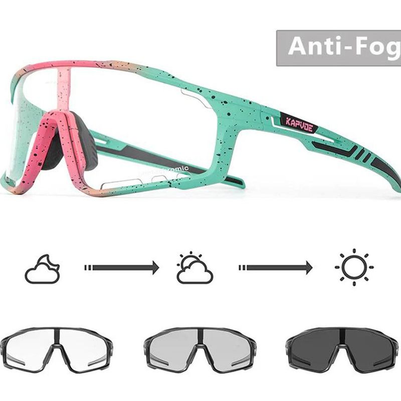 Kapvoe X76 Anti-Fog Photochromic Sunglasses-Black/Green/Pink