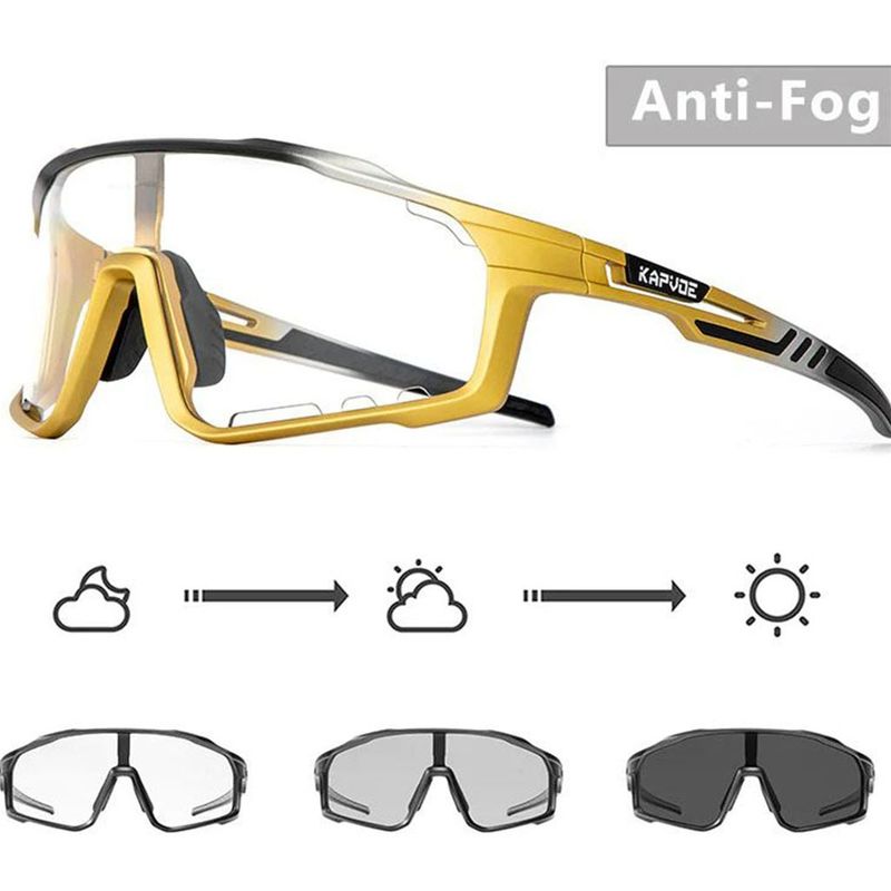 Kapvoe X76 Anti-Fog Photochromic Sunglasses - Black/Gold