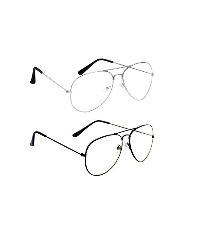 Transparent Aviator &amp; Round Unisex Sunglasses For Night Ride Pack Of 2 With Hard Case