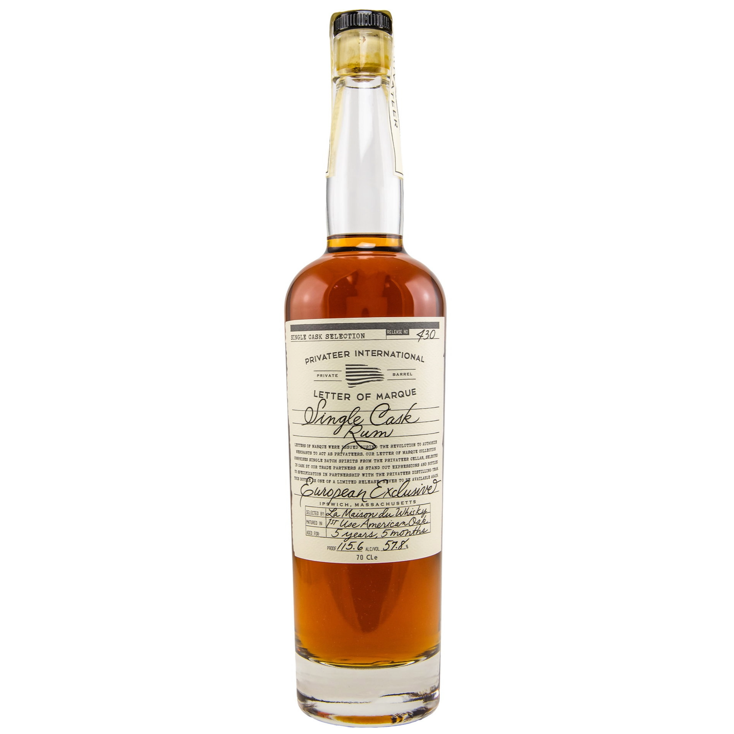 Privateer 5 jaar oud European Exclusive 1st Use American Oak Single Cask No. 430 Letter of Marque