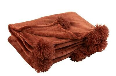 PLAID POMPOM POLYESTER MARSALA