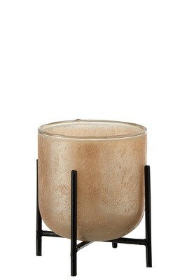 WINDLICHT ASTOR OP VOET GLAS/METAAL AMBER SMALL