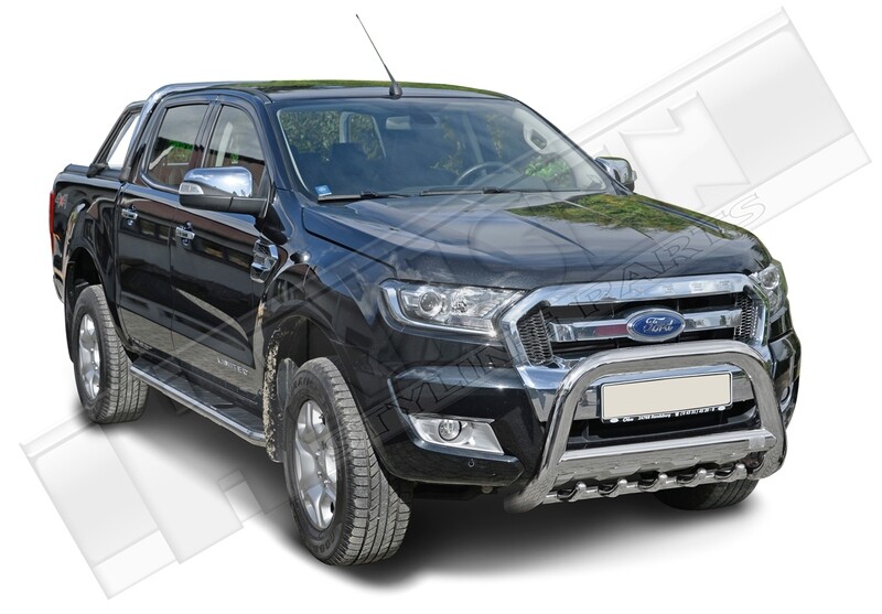 Bullbar - hoogglans RVS 89mm + skidplate - Ford Ranger 2012+