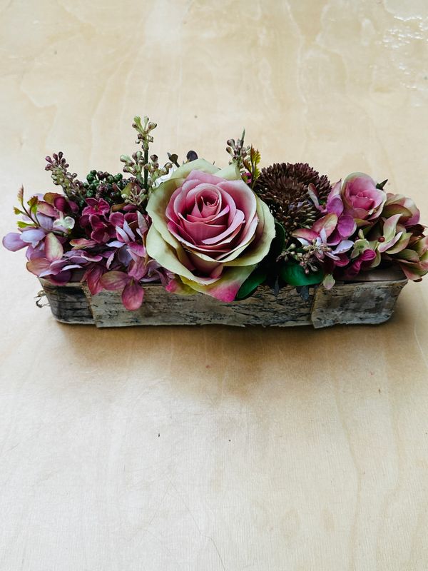 Bloemstuk zijdebloemen langwerpig