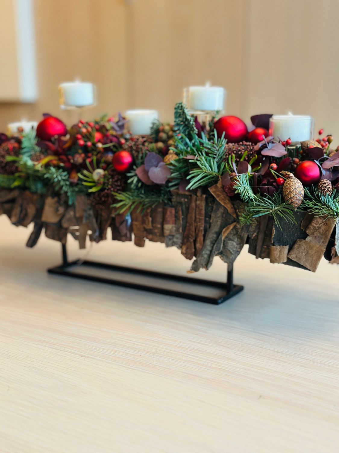 Tafelstuk kerstsfeer met theelichtjes