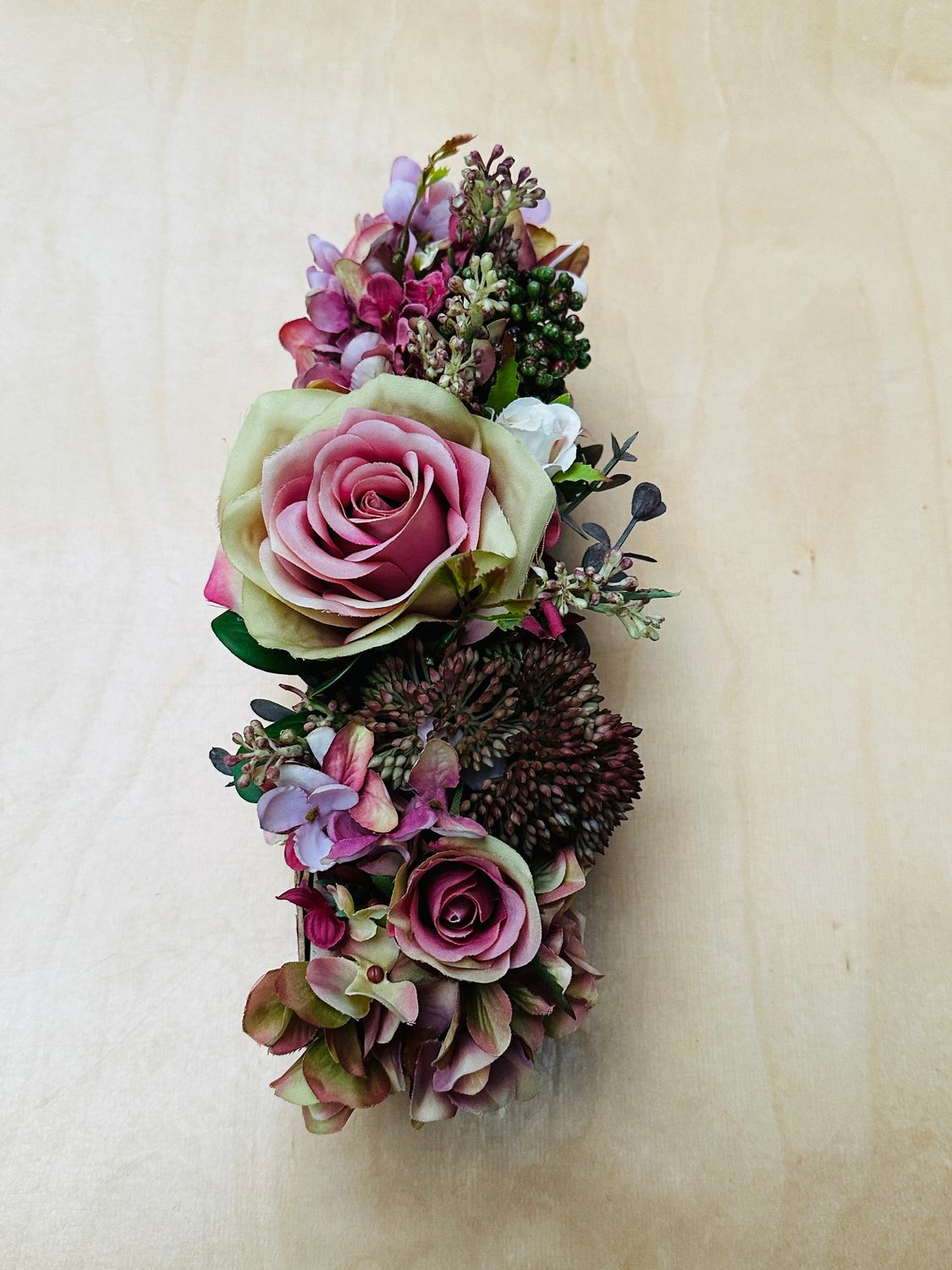 Bloemstuk zijdebloemen langwerpig