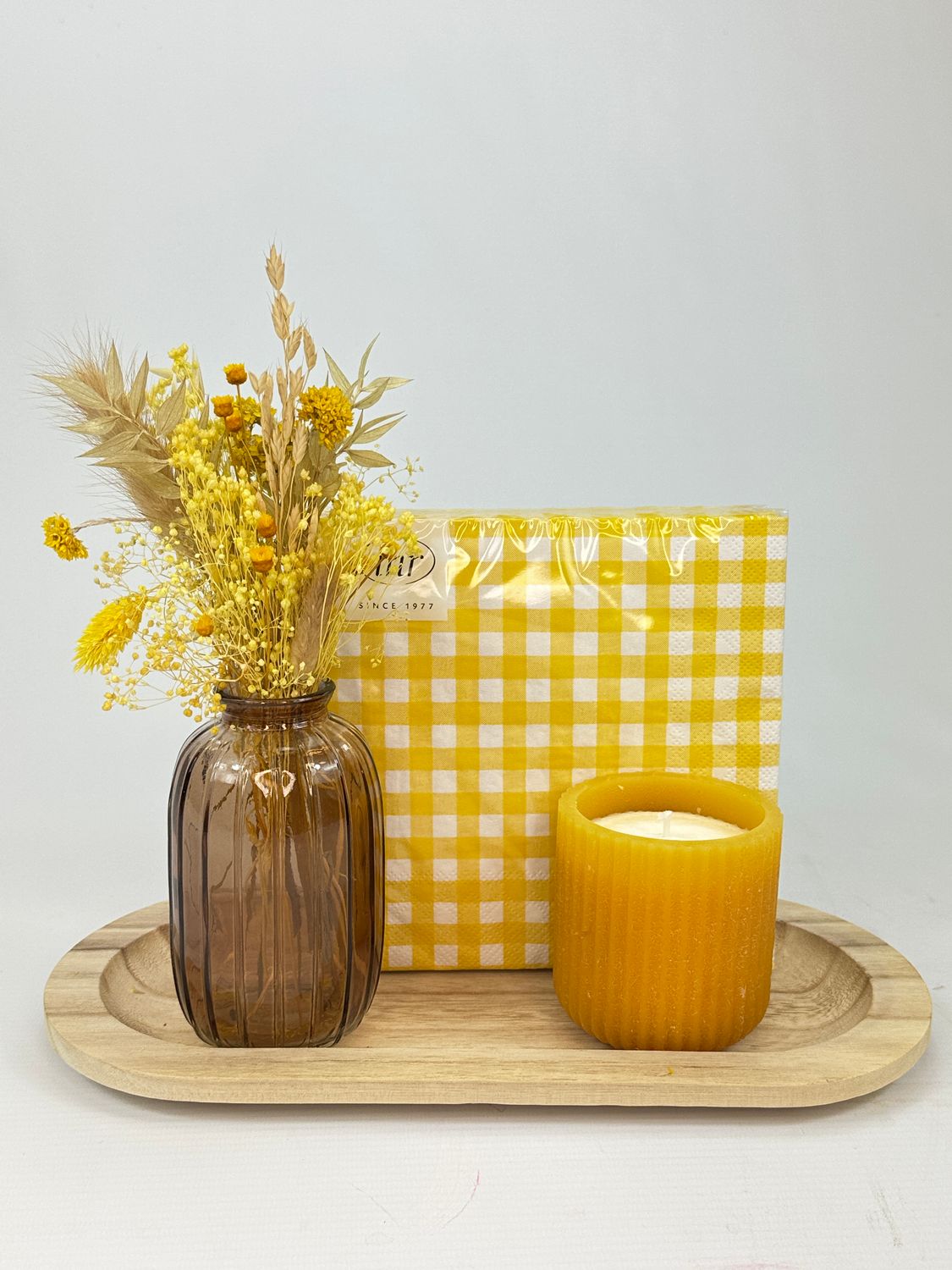 Cadeauset droogbloemen geel/bruin