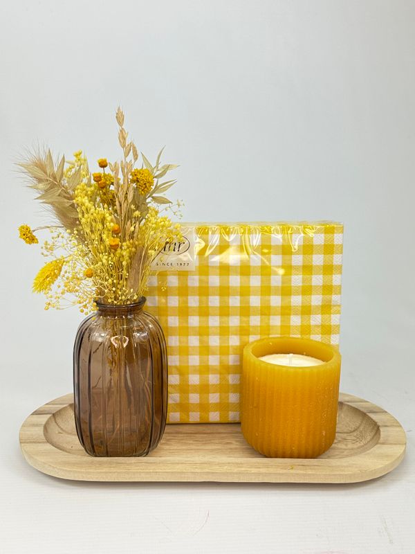 Cadeauset droogbloemen geel/bruin