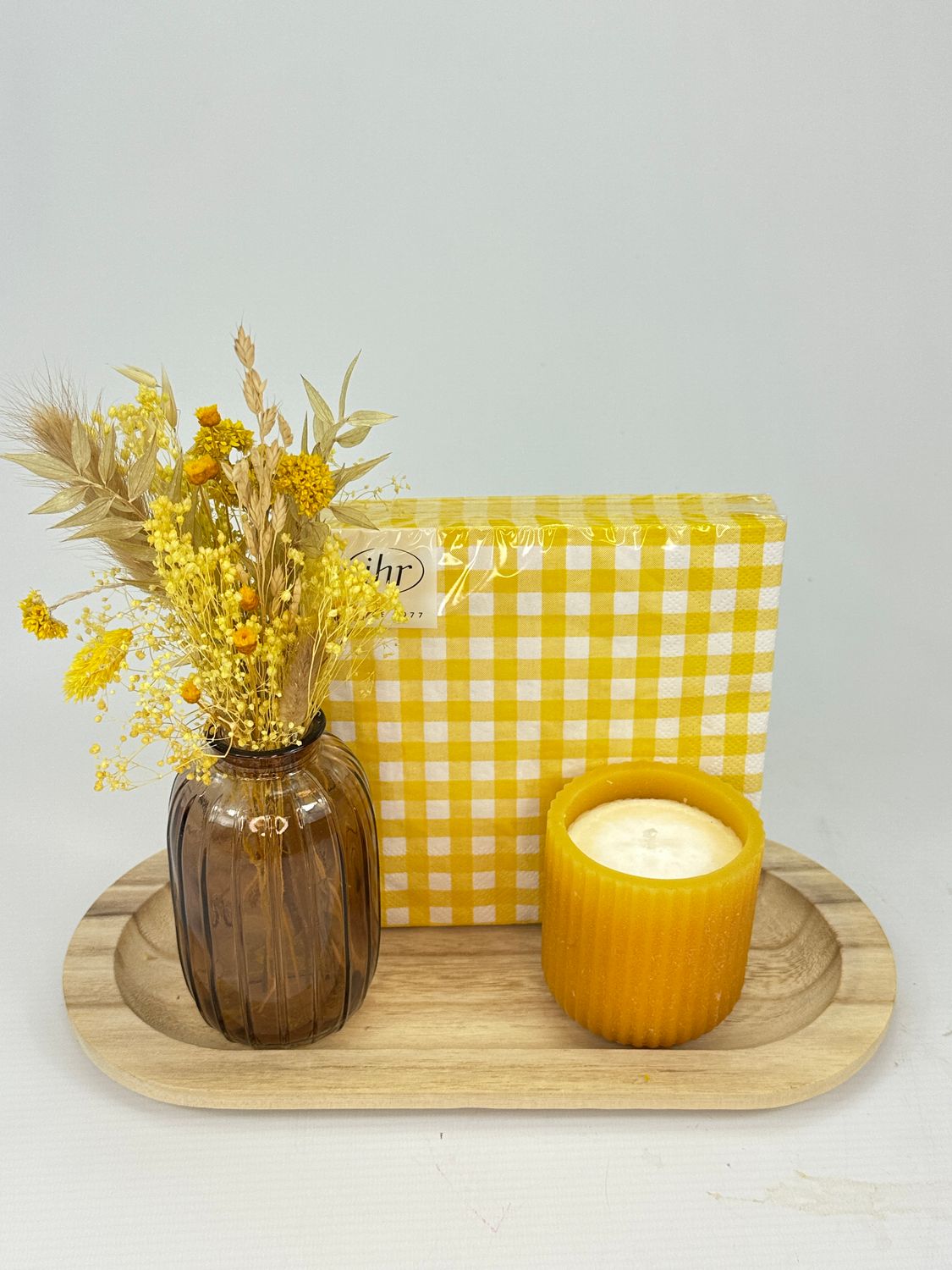 Cadeauset droogbloemen geel/bruin