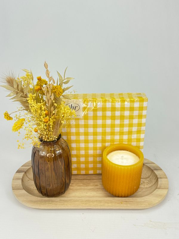 Cadeauset droogbloemen geel/bruin