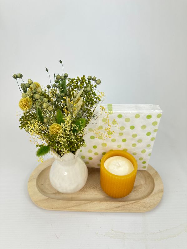 Cadeauset droogbloemen geel/groen