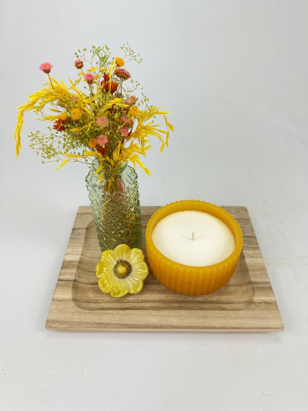 Cadeauset droogbloemen geel/groen met bloem