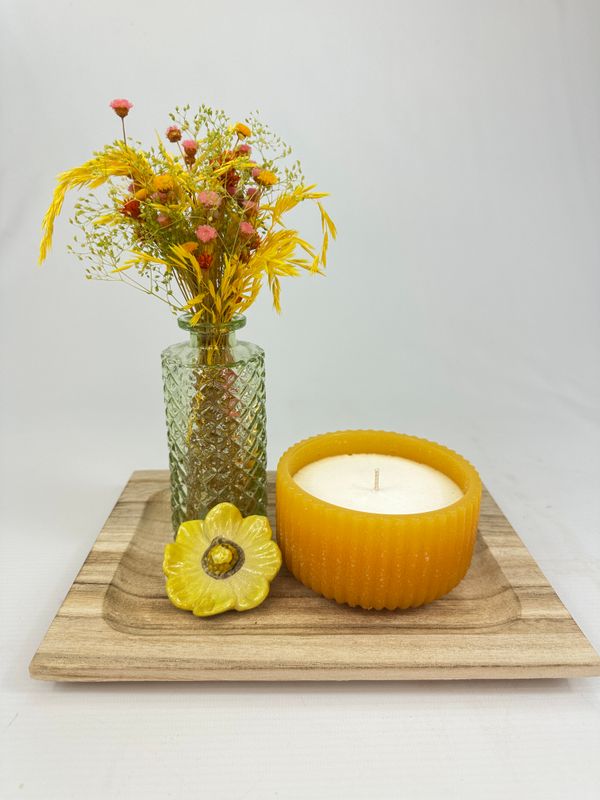 Cadeauset droogbloemen geel/groen met bloem