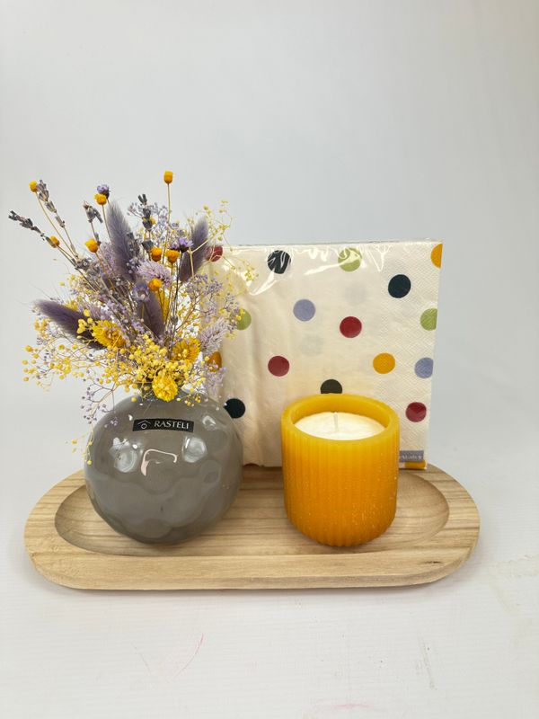 Cadeauset droogbloemen geel/grijs