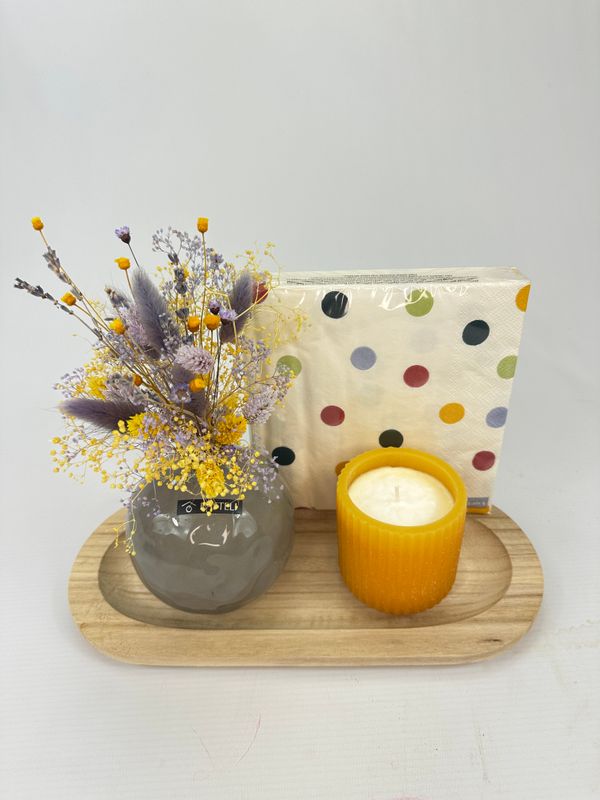 Cadeauset droogbloemen geel/grijs