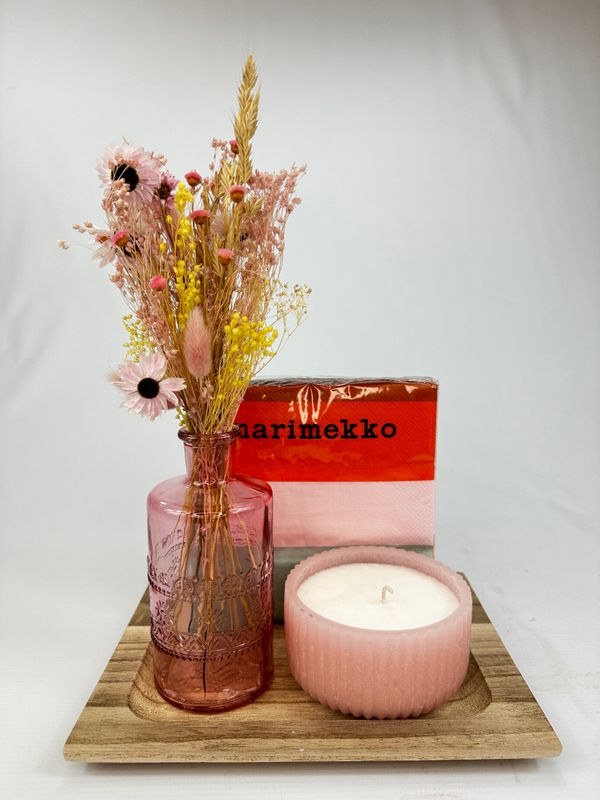 Cadeauset droogbloemen Roze/geel