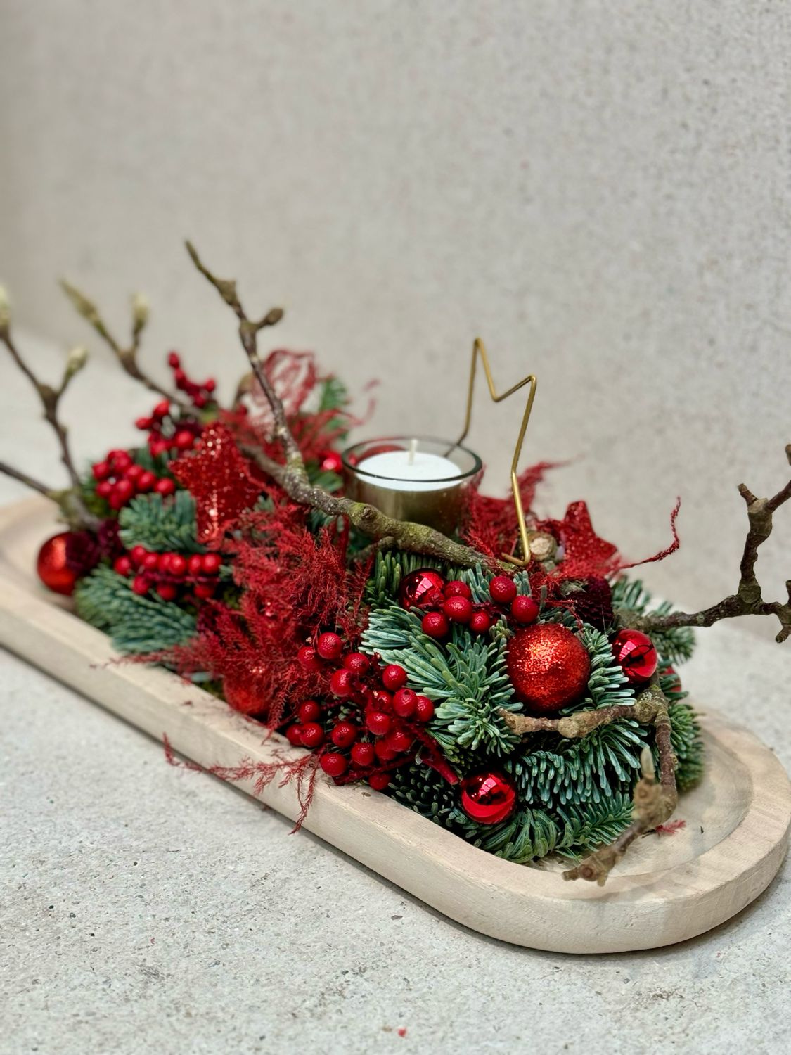 Bloemstuk Kerst met theelicht