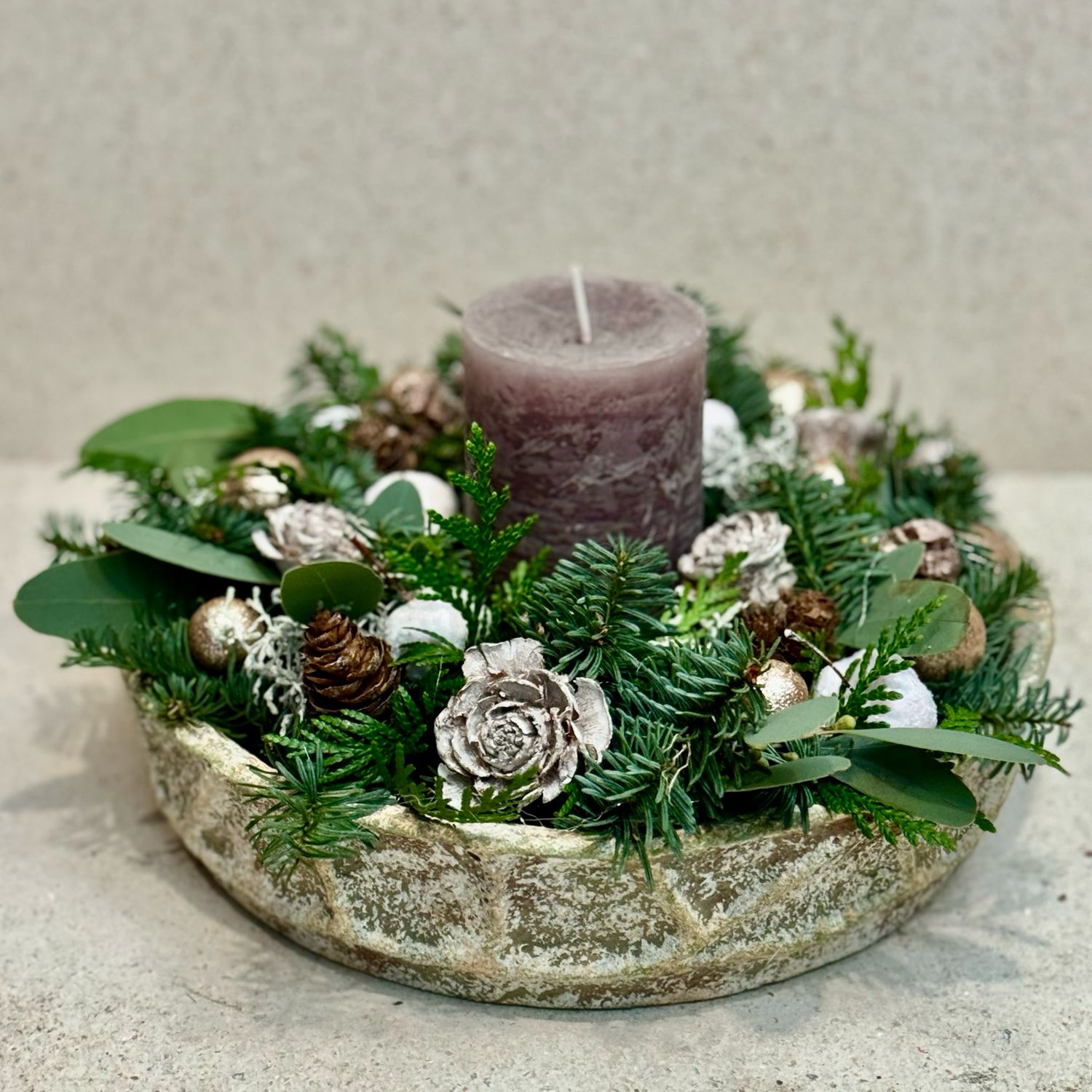 Bloemstuk Kerst Stompkaars