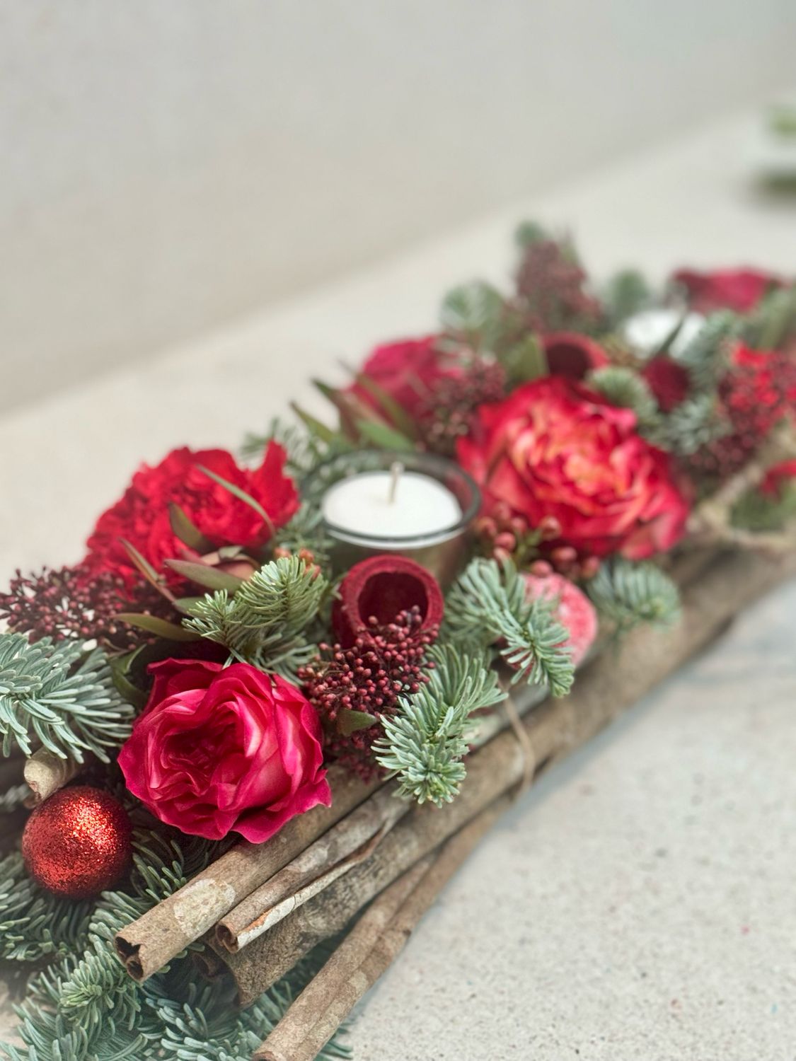 Tafelstuk Kerst Kaneel Met Theelichten