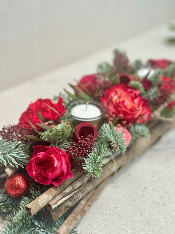 Tafelstuk Kerst Kaneel Met Theelichten