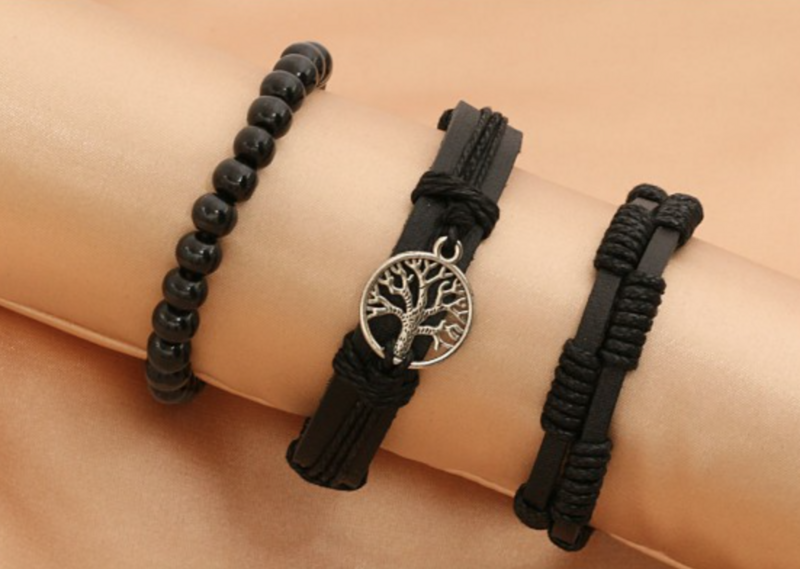 Lederen armbanden Tree of Life | Zwart