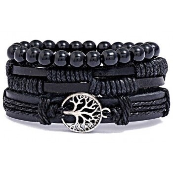 Lederen armbanden Tree of Life | Zwart