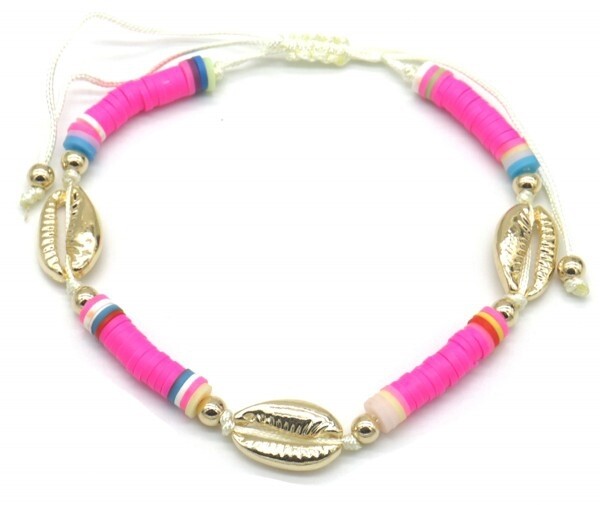 Enkelbandje met Schelpen | Roze