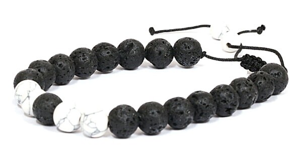 Natuursteen Herenarmband | Zwart, Kleur: Wit