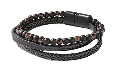 Leren armband met kralen | Zwart