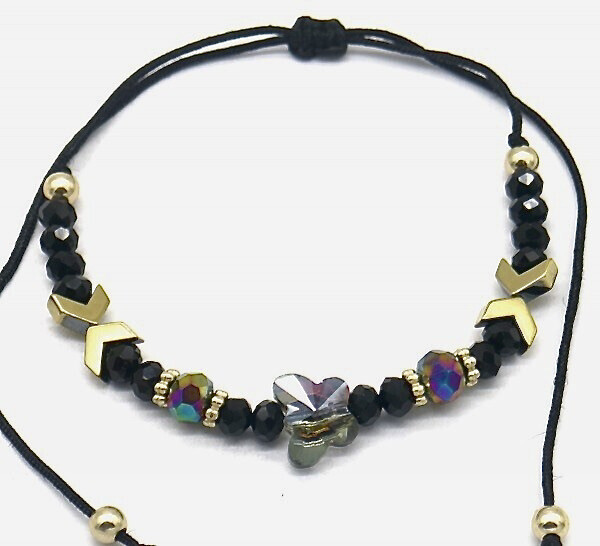 Enkelbandje met vlinder | Zwart