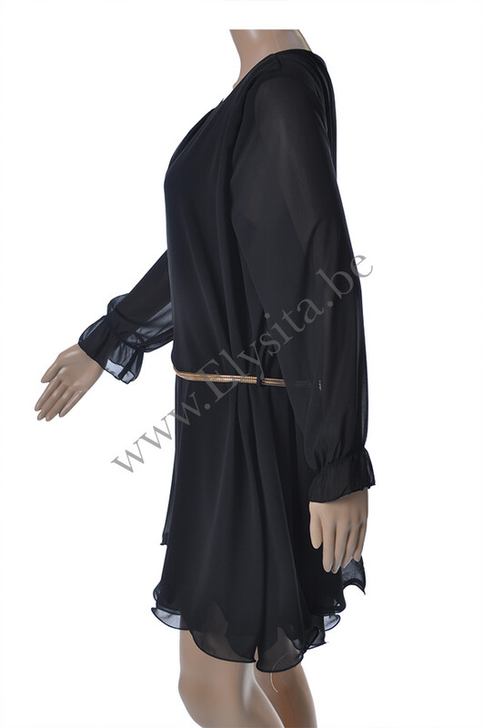 Jurk van Chiffon met Riem | Zwart
