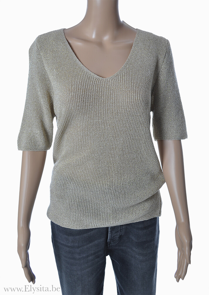 V-hals trui met glitter | Beige